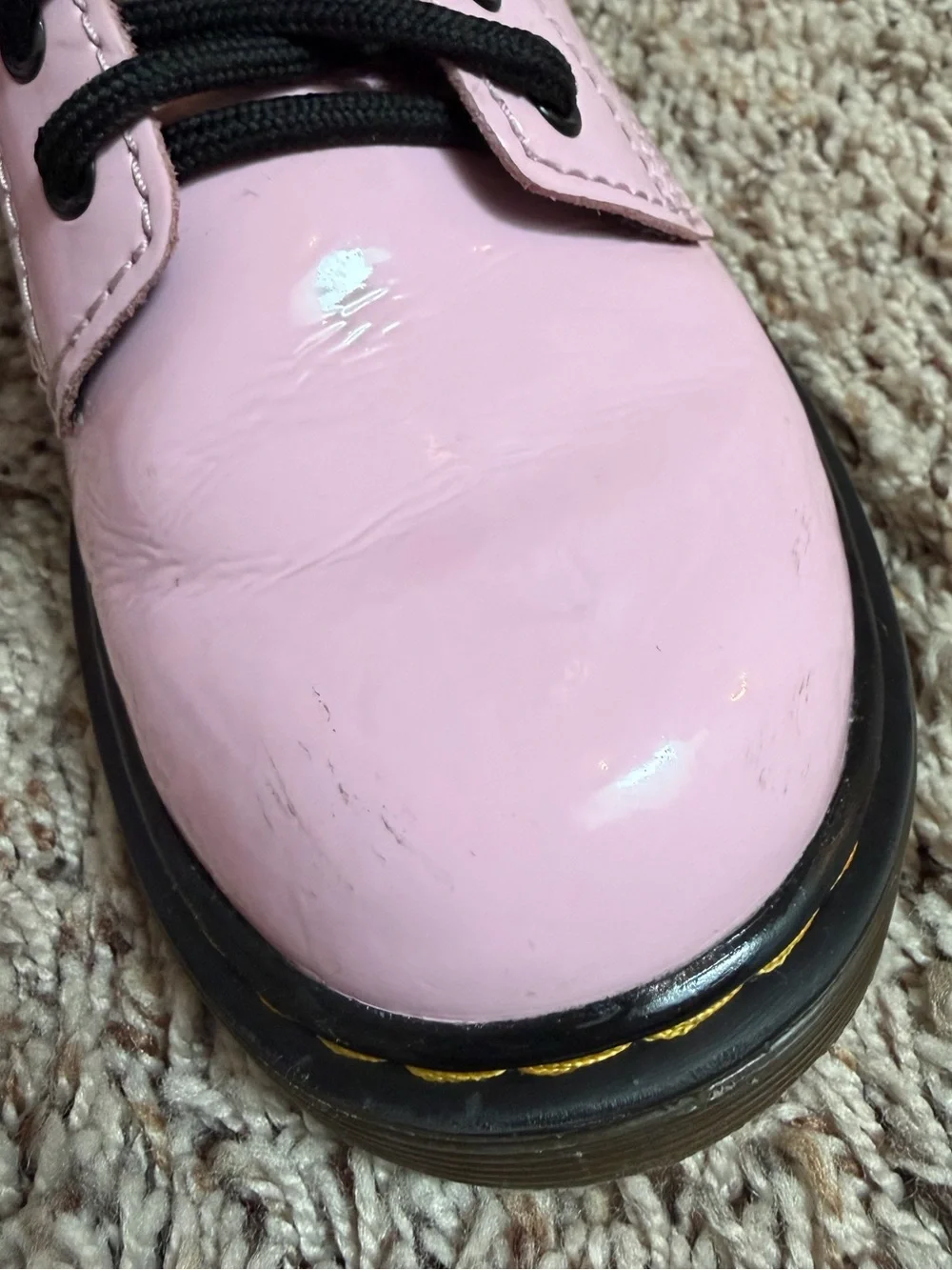Dr. Martens Kids 1460 Patent Leather Lace Up Boots Pale Pink Size 2